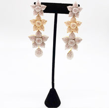 Load image into Gallery viewer, Gold and Silver Flower Star Chandelier Earrings