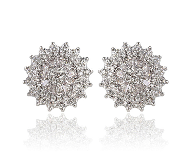 Double Crystal Cluster Stud Earrings