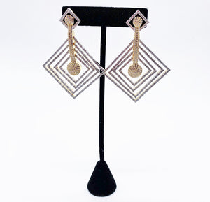 Gold and rhinestone triangle earrings 